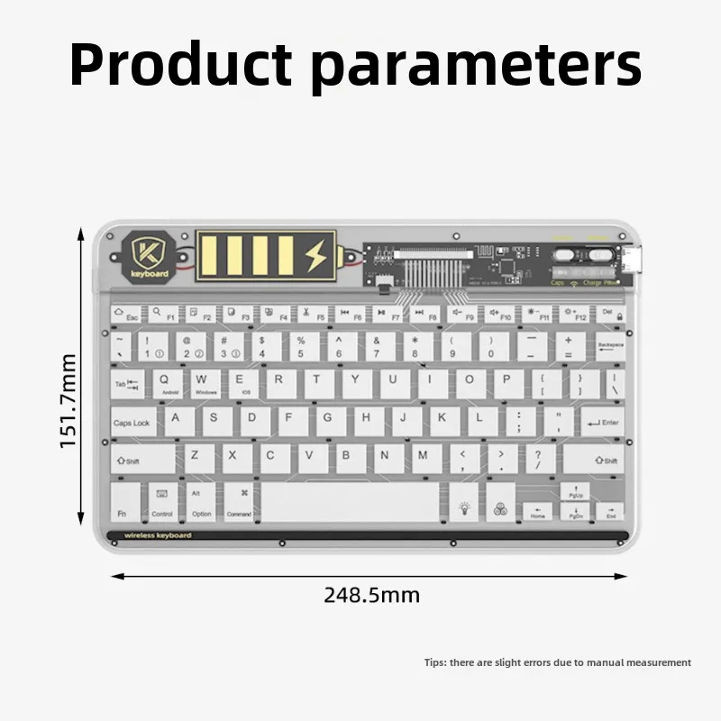 Three-mode bluetooth wireless transparent keyboard type-c charging colorful backlit bluetooth keyboard portable and thin keyboar