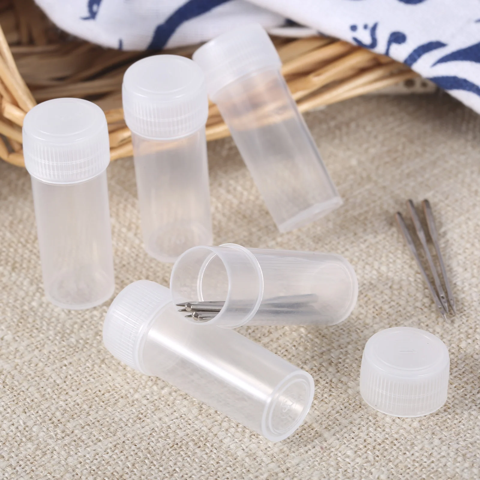 5pcs Sewing Needle Tube Stroage Holder Plastic Box Transparent Beads Buttons Case Container Bottle Multi-purpose Tool