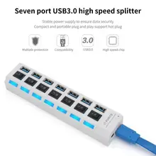 

USB Hub with Switch Multi Protection ABS 7 Ports USB3.0 Splitter Expander for Computer