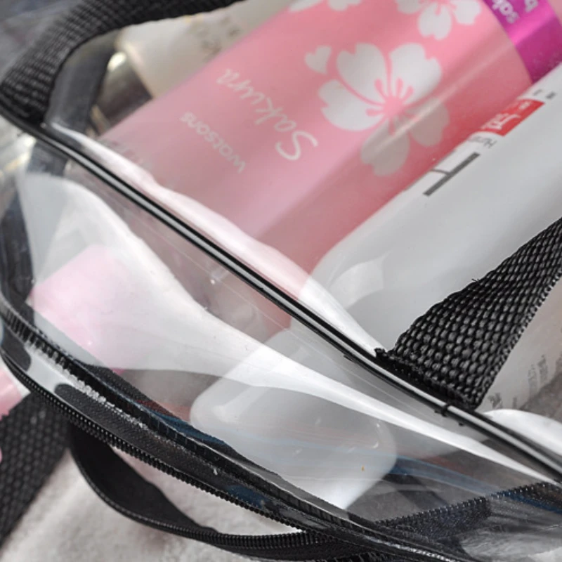 Transparent travel toiletry bag Multi-functional waterproof organiser black PVC handheld three-size environmental protection bag travel toiletry bag