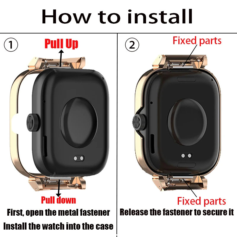 Premium Leather Strap with Metal Case Protector and Watchband Belt