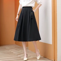 2024 New Solid Color Fringe Skirt Summer Classic Clothing Women's Loose Plus Size Skirt New Street Elegance Calf Belly Skirt - Image 4