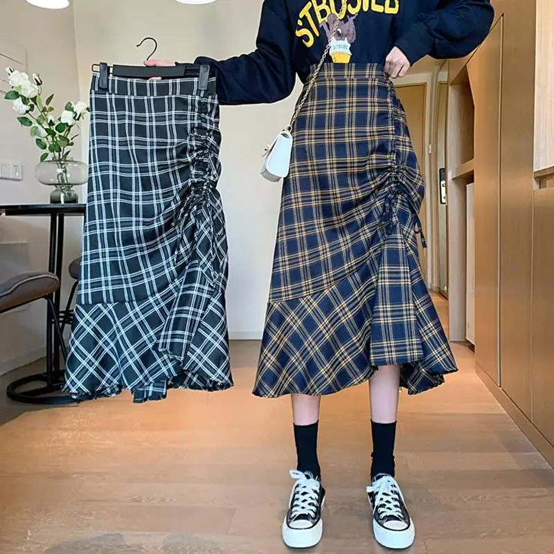 Ruffles Long Ladies Skirts Korean Style Asymmetric Drawstring Chic