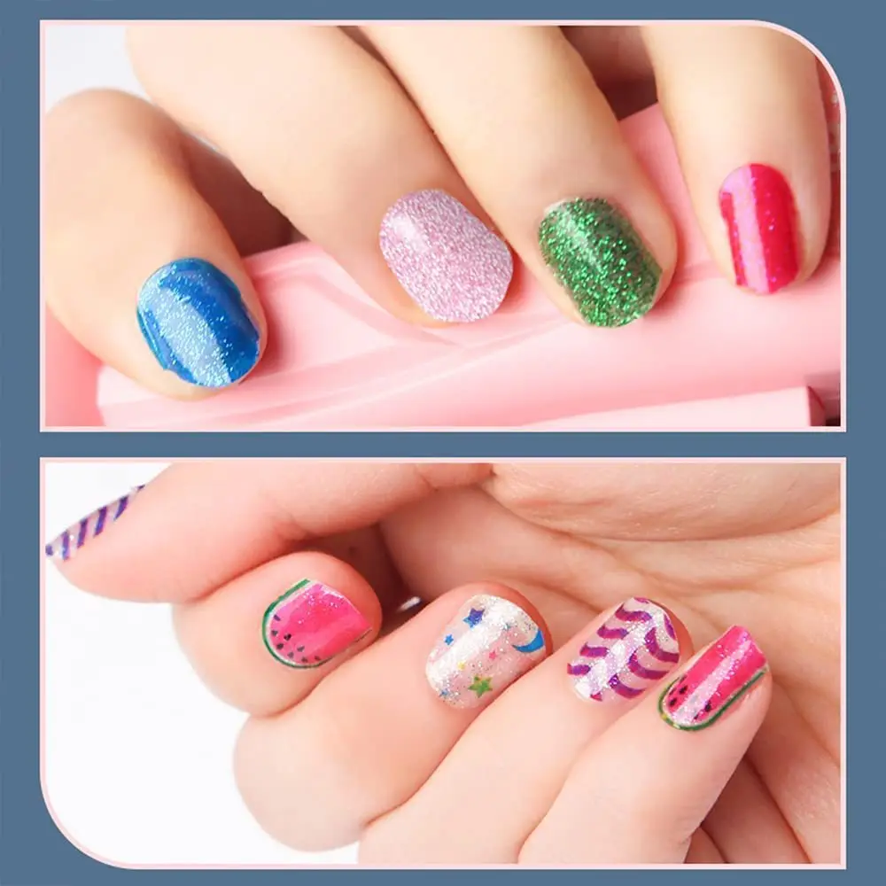 Girl Nail Machine Princess Girl Makeup DIY Nail Art Stickers Set Non-Toxic Polish Decorations Kid Fashion Makeup Toys Gift