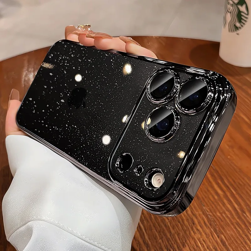 Luxury Glitter Bling Clear Phone Case with New Camera Protector