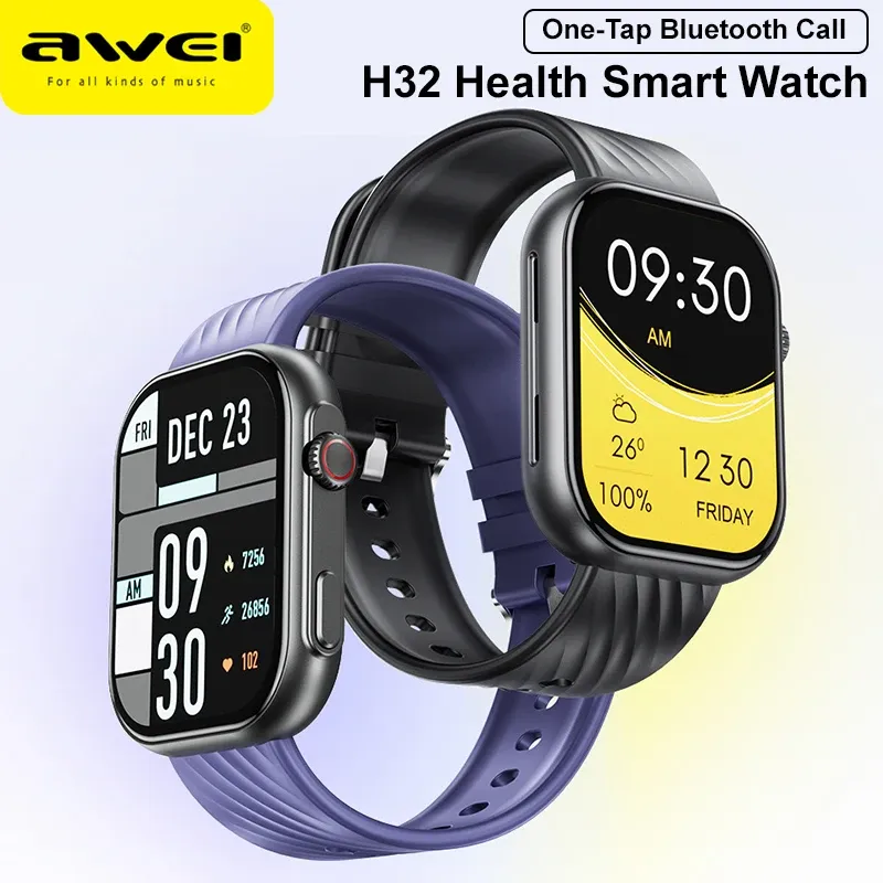 Awei H32 2inch Smart Watch Bluetooth Call Men Women Smartwatch Full Screen Support Heart Rate BP Pedometer Fitness Smart Watch