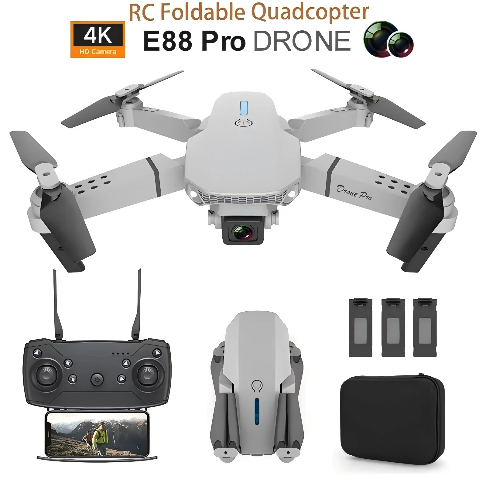 E88 Pro WIFI FPV Drone Wide Angle HD 4K 1080P Camera Height Hold RC Foldable Quadcopter Drone Helicopter Toys Gift