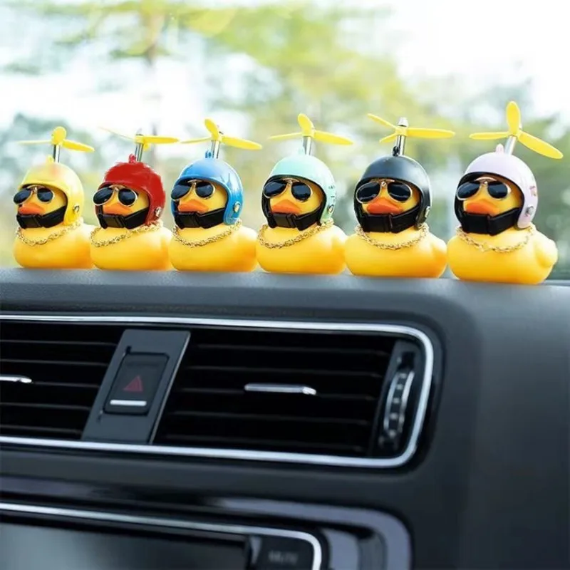 Yellow Rubber Duck Car Decoration with Helmet and Accessories