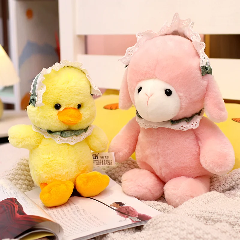 Kawaii Lolita Style Duck Sheep Plush Doll Cuddly Pink Lamb Zoo Animals Cushion Plushie Toy Soft Peluche Kids Girls Toys Gifts napa by martine rose asap roky duck matching blue lamb fleece jacket fashion printed coats for men