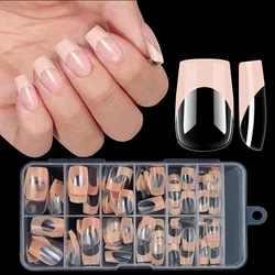 120-Piece Box of Removable Acrylic French Square False Nails - Medium Length Full Cover Nail Tips (Orange  120pcs)