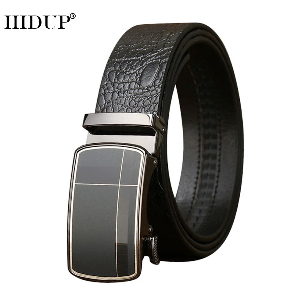 HIDUP Top Grade Quality Solid Pure Cow Cowhide Leather Ratchet Belts 3.5cm Width Automatic Belt Formal Fashion Style Men NWJ1223