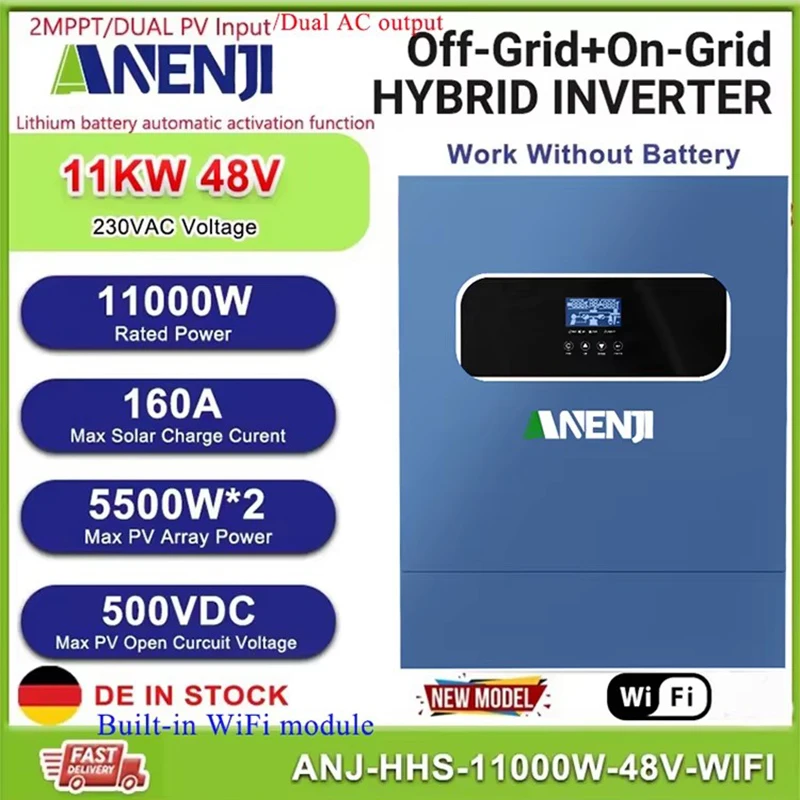 Hybrid Solar Inverter MPPT 11KW 6.2KW 48V 230VAC Pure Sine Wave On Grid Photovoltaic Inversor 160A 120A Solar Controller PV 500V, Solar Inverter, Sine Wave Inverter