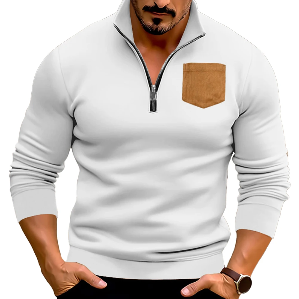 

Men Shirt Quarter Sweatshirt Long Sleeve Plain Sportswear Fleece Top Pullover 1/4 Zip-up Solid Color T-shirts S-XXL