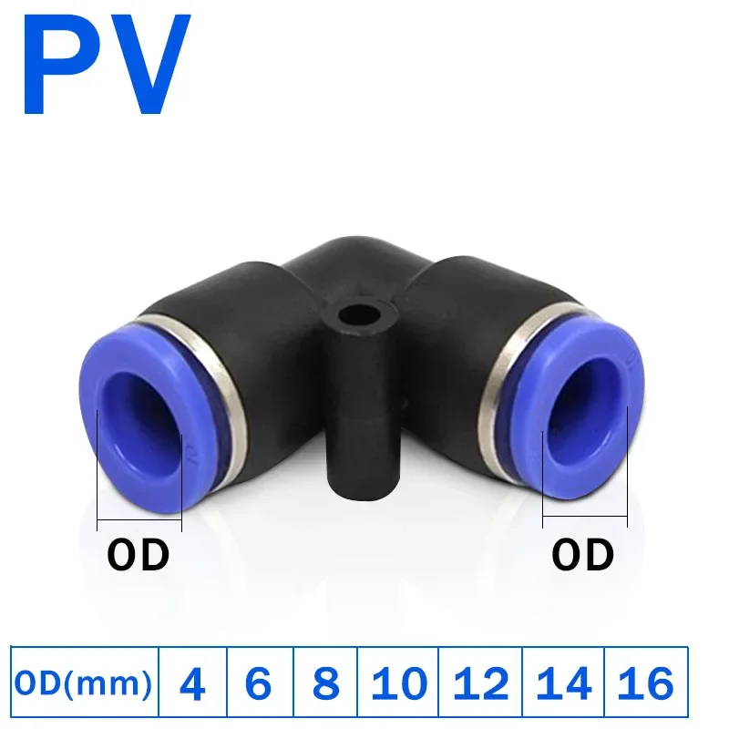 

20/100/500pcs Pneumatic Fittings PV series 4 6 8 10 12MM OD L Type Flow Speed Tube Plastic Quick Degree Elbow Air Connectors