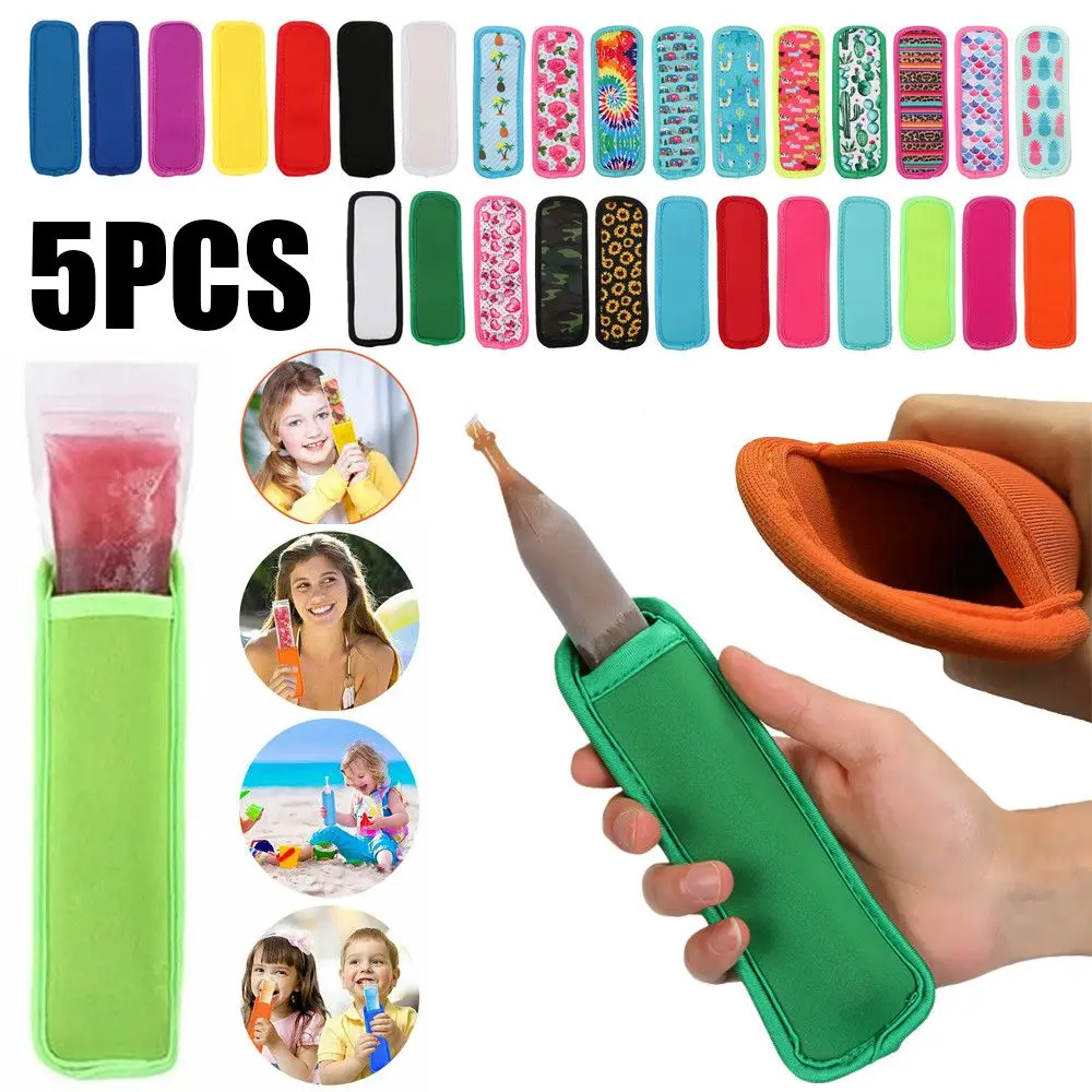Popsicle Holder 5PCS Antimelting Cold insulation Home Popsicle Cover Ice Cream Stick Covers Cooler Sleeve Icy Pole Holder
