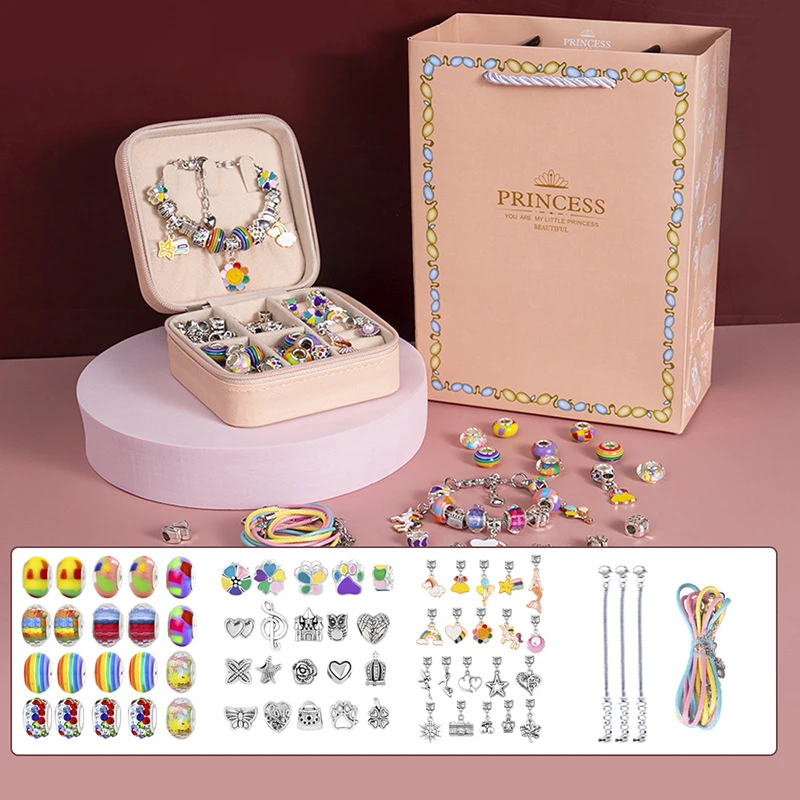 

Christmas Party Favors 4 Year Girl Birthday Gift Handmade Jewellery Making Kit DIY Bead Charm Bracelet Necklace Set Storage Box