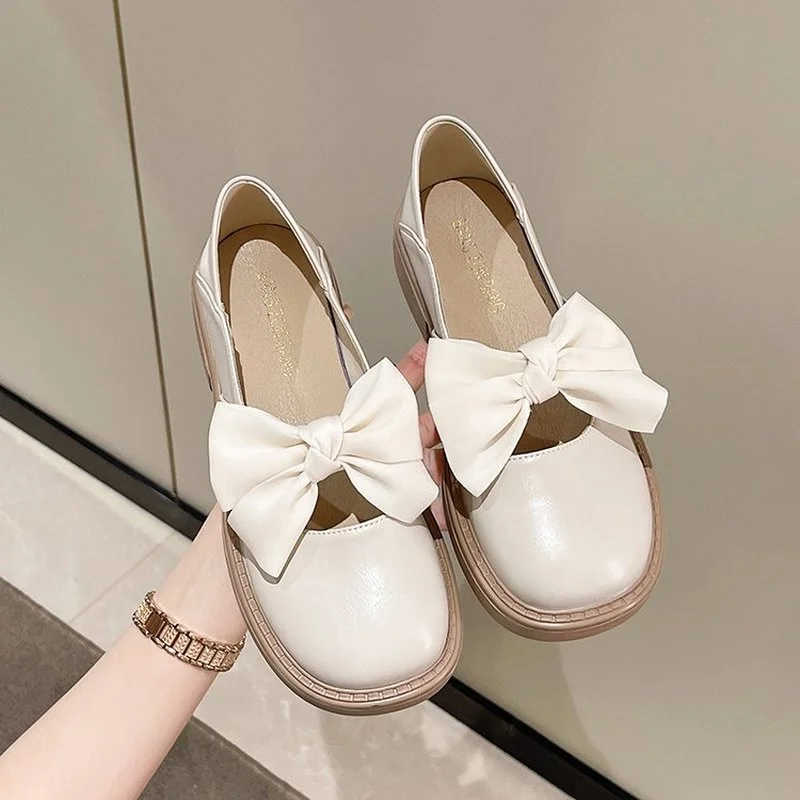 

2022 модные женские туфли с бантом и круглым носком в британском стиле женские лоферы на толстой подошве Осенние повседневные спортивные туфли на плоской подошве