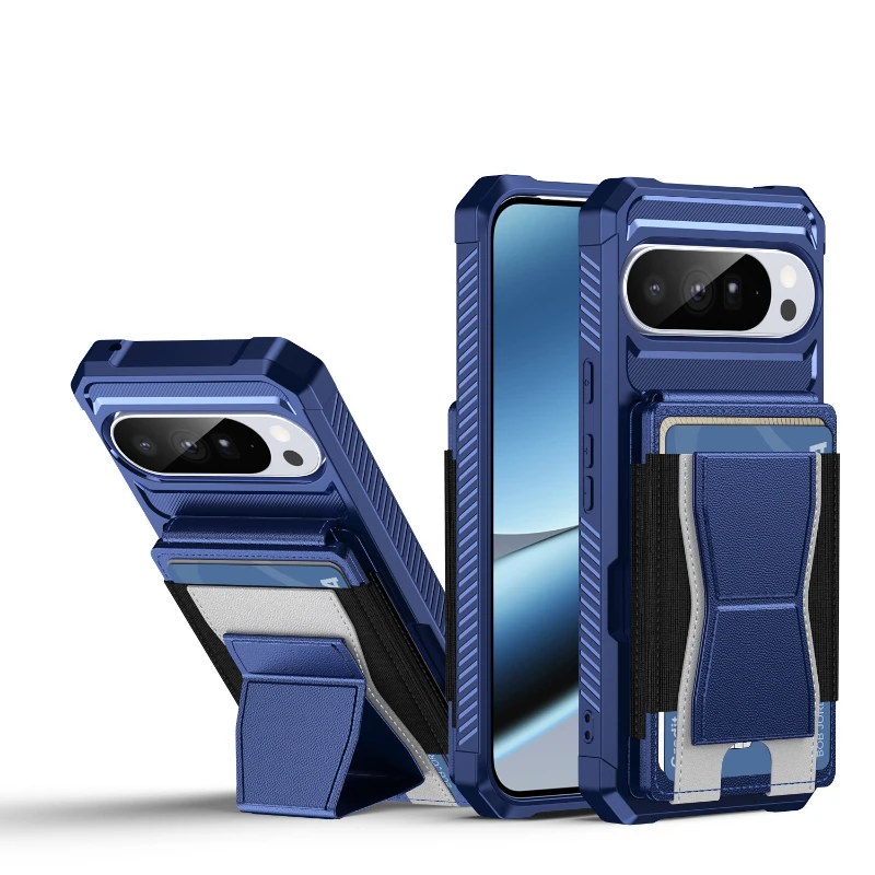 Premium PU Leather Card Slot Phone Case with Foldable Kickstand and Shockproof Armor Cover
