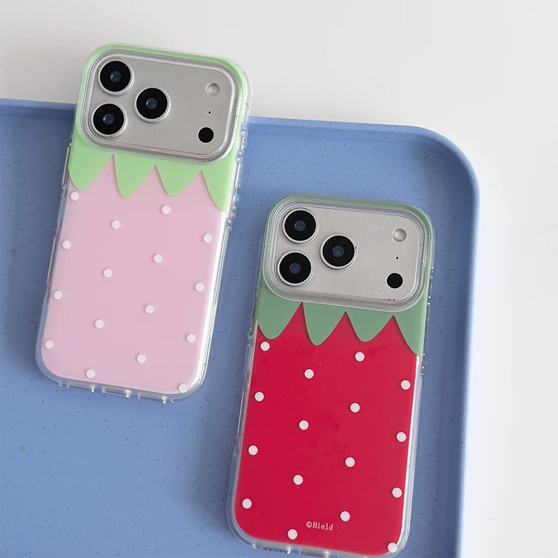 Strawberry Polka Dots Shockproof Silicone Phone Case in Pink & Red