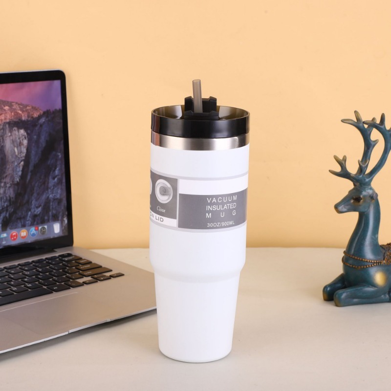 30oz straw car cup double-layer 304 stainless steel thermos cup outdoor portable large-capacity Bingba water cup