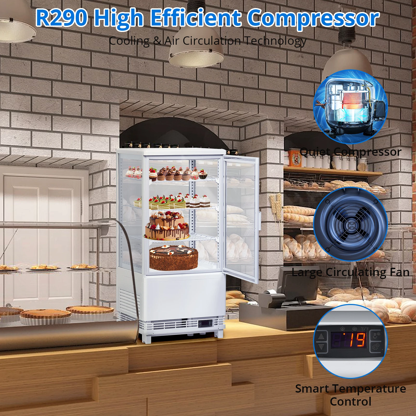 Commercial Display Refrigerator, 2.0 Cu. Ft. Countertop Pastry Refrigerated Display Case with Led Lighting, Air-Cooling 3