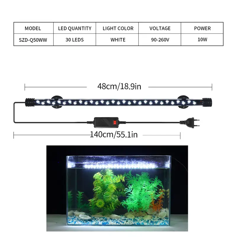 90-260V Aquarium Light LED Waterproof Fish Tank Clip Light Underwater Decor Lighting Submersible Lamp Plant Grow Lamp 18-58 CM - Image 14