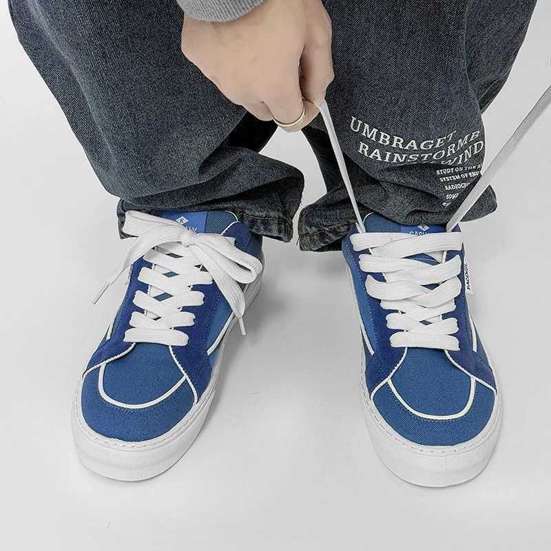 Harajuku style Blue Men's Canvas Shoes 45 Size Spring Low cut Vulcanize Sneakers Men Breathable Lace Up Skateboard Shoes Men 3