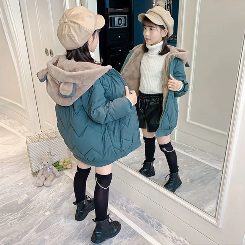 6 8 10 12 14 Years Big Girls Coat Plus Velvet Warm Winter