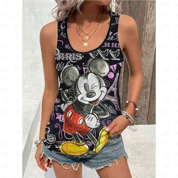 Donne Minnie Cute Topolino Stampa Gilet estivo Canotte Senza maniche Girocollo Casual Streetwear Canotta allentata Vestiti per ragazze 1