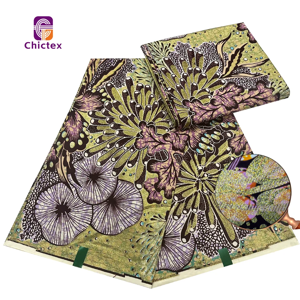 African Ankara Wax 6 Yards 100% Cotton Grand Super Glitter Wax Print Fabrics For Garment