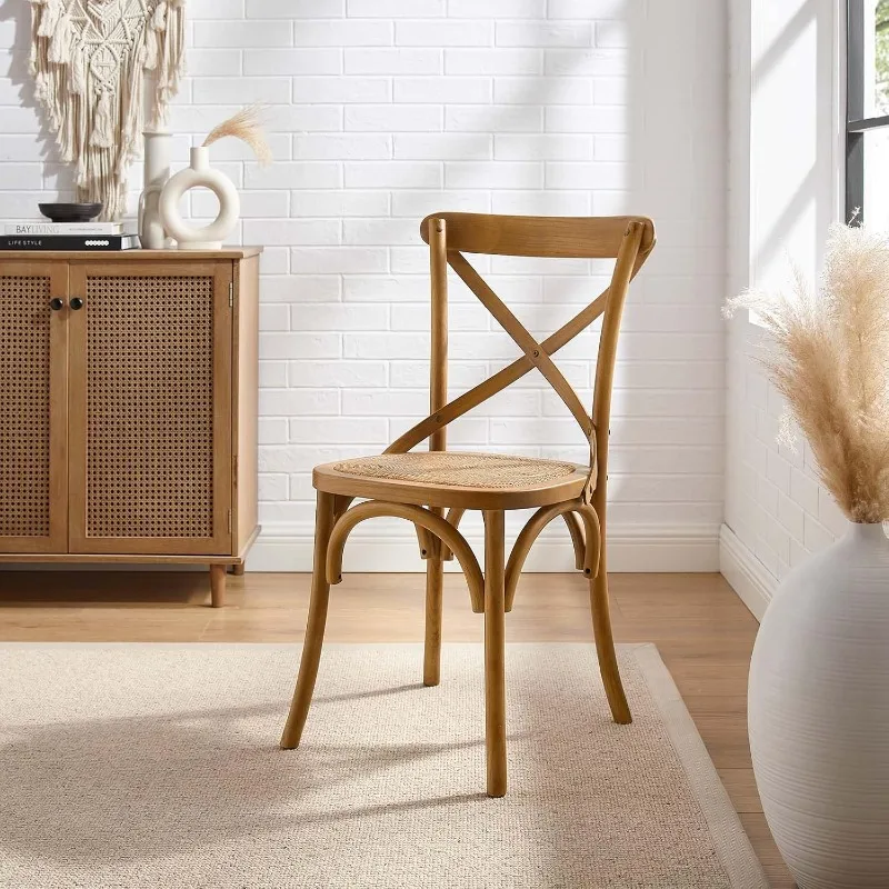 Modway Gear Rustic Modern Farmhouse Elm Wood Rattan Dining Chair in Walnut 2