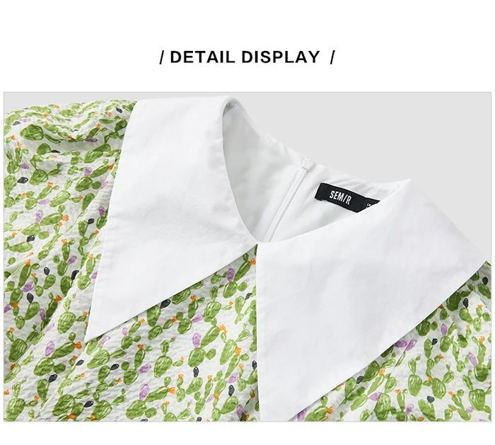 Dress Women Contrast Color Big Lapel Summer New Full Print Waist Textured Skirt Fresh For Women