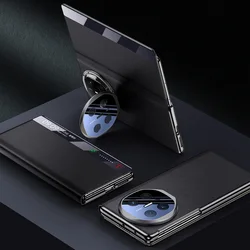 Luxueuze Lederen Slimme Venster Magnetische Lenshouder Beschermende Telefoonhoes - All-Inclusive Achterkant