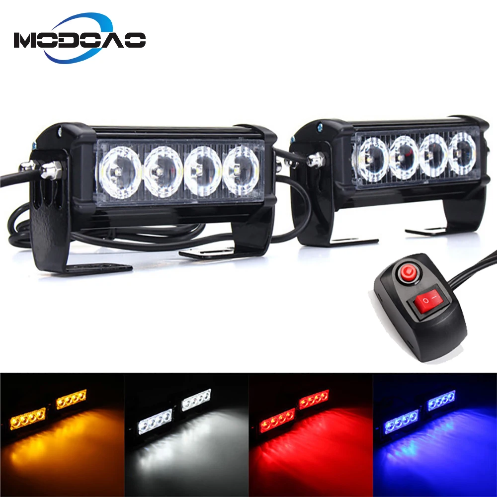 

2 Pcs Truck 12V 24V 4 LED Strobe Warning Light Strobe Grille Flashing Lightbar Truck Car Beacon Lamp Amber Traffic Light