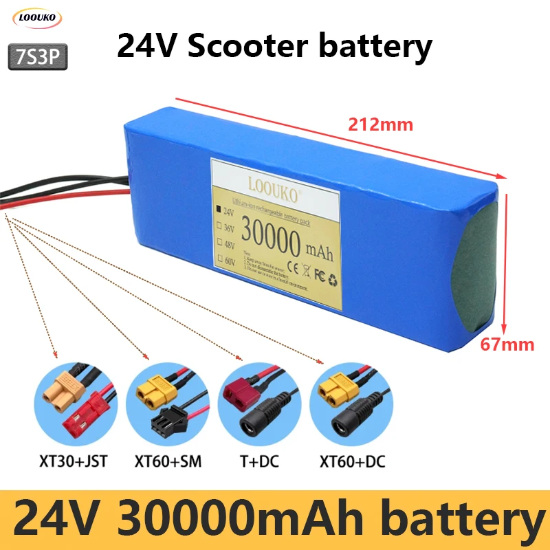 

Scooter Battery 24V 30000mAh 7S3P 18650 Lithium Battery 24V Lithium cell Wheelchair Battery Pack for Electric Bicycle 29.4V