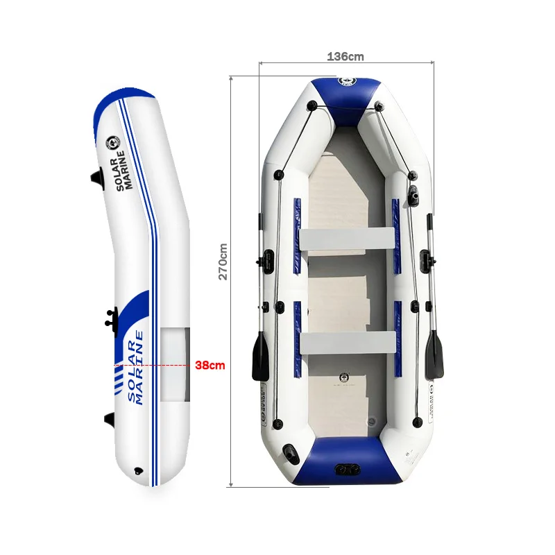 2.7M 4 Person 0.9PVC Inflatable Boat Fishing Kayak Thick And Wear-resistant Canoe Air Mat Floor with All Accessories SolarMarine