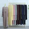 3PCS Eid Muslim Set Women Cardigan Kimono Top Pants Elegant Loose Kaftan Abaya Solid Color Suit Islam Clothing