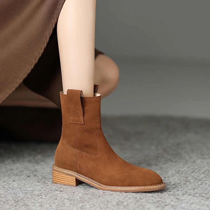 

2023 new autumn winter women ankle boots natural leather 22-25cm cow suede+pigskin full leather modern boots western boots