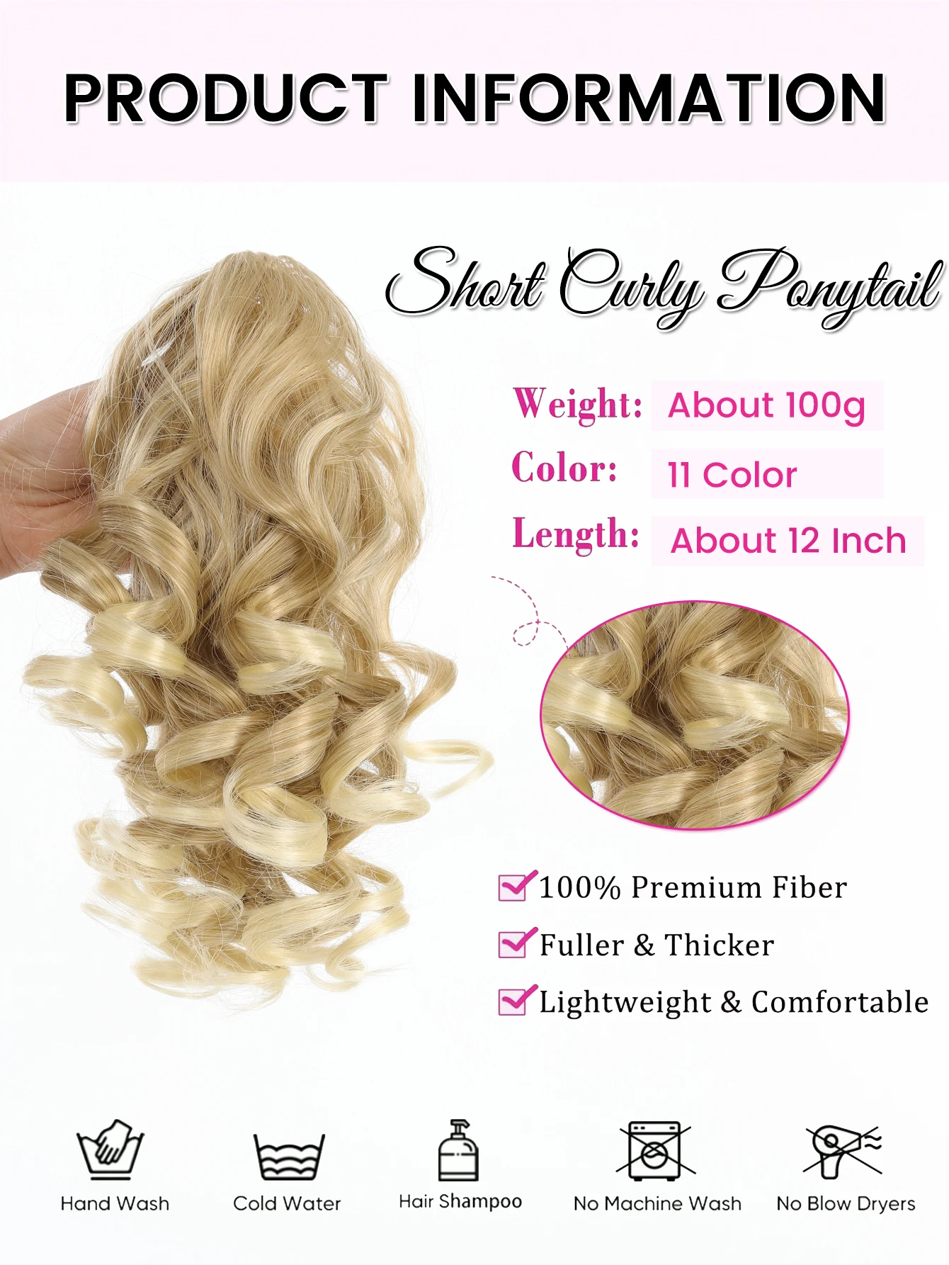Synthetic Curly Claw Clip Ponytail Hair Extension for Women