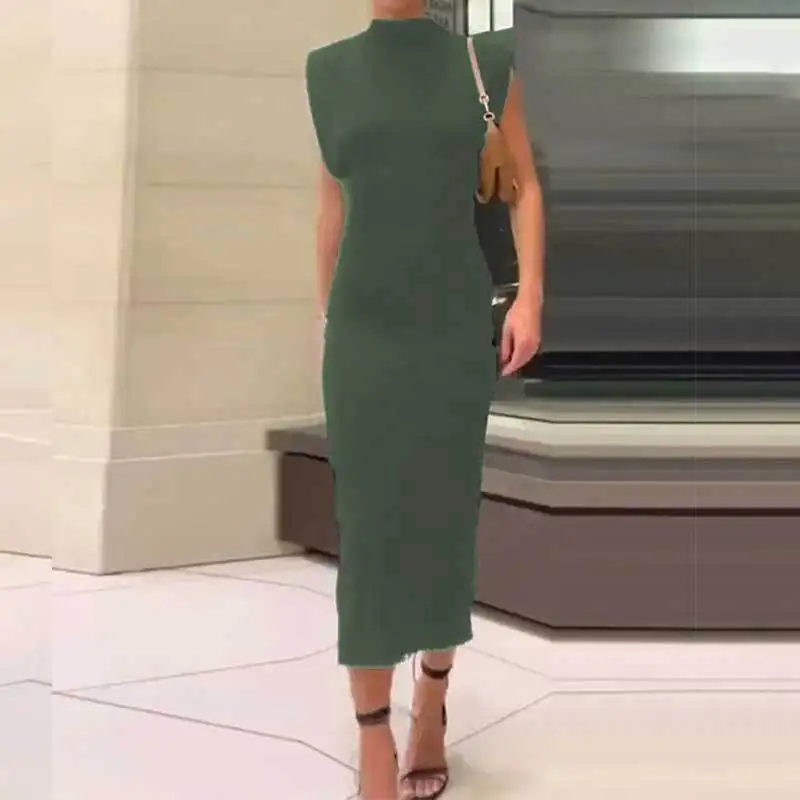 

Women Fashion Solid Color Slim Fit Maxi Dress Elegant High Street Sleeveless O-Neck Party Dress Ladies Sexy Bodycon Long Dresses