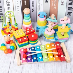 Montessori Wooden 3D Toys Set Childhood Learning Kids Baby Colorful Wooden Blocks Educational Toy for Children Christmas Gift