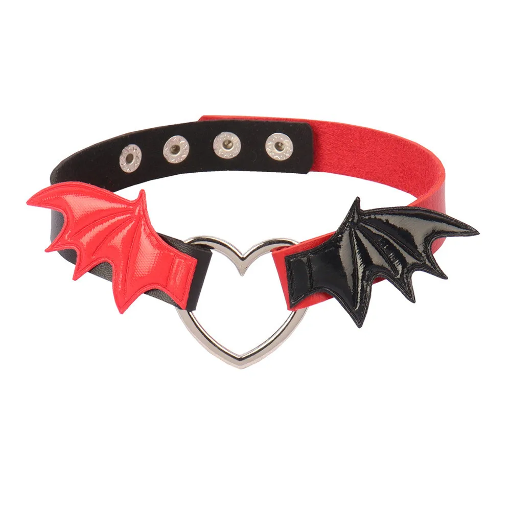 2024 Halloween Schwarze Rote Fledermausflügel Halskette für Frauen Mädchen Herz Pu Leder Gothic Schmuck Geschenk 16 2024 Halloween Schwarze Rote Fledermausflügel Halskette für Frauen Mädchen Herz Pu Leder Gothic Schmuck Geschenk 5