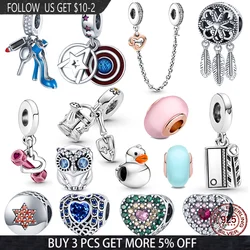 HOT 100% 925 Sterling Silver Five-Pointed Star Round Shield Charm Beads For Original Pandora Bracelet DIY Female Jewelry Making