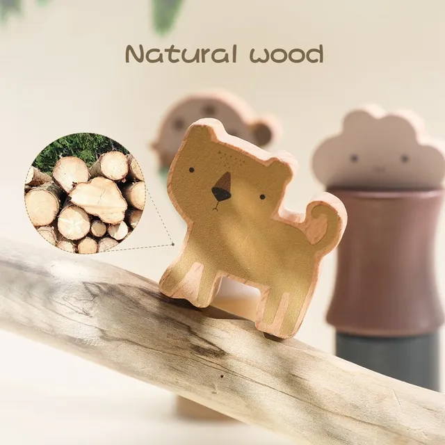 Children Montessori Toy Wooden Animal Balance Blocks Board Game Wood Animal Educational Stacking Building High Block Constructor 5