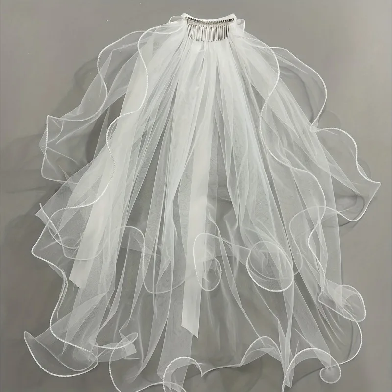 Velo da sposa per addio al nubilato, velo da matrimonio bianco con fiocco, elegante velo in tulle a strati con fermaglio per capelli per donne e ragazze