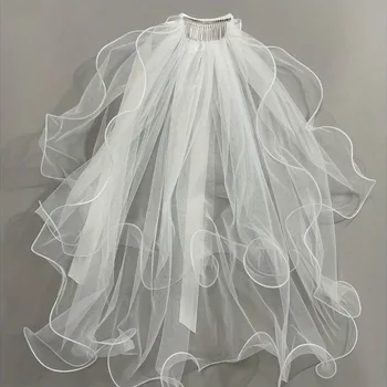 Velo da sposa per addio al nubilato, velo da matrimonio bianco con fiocco, elegante velo in tulle a strati con fermaglio per capelli per donne e ragazze