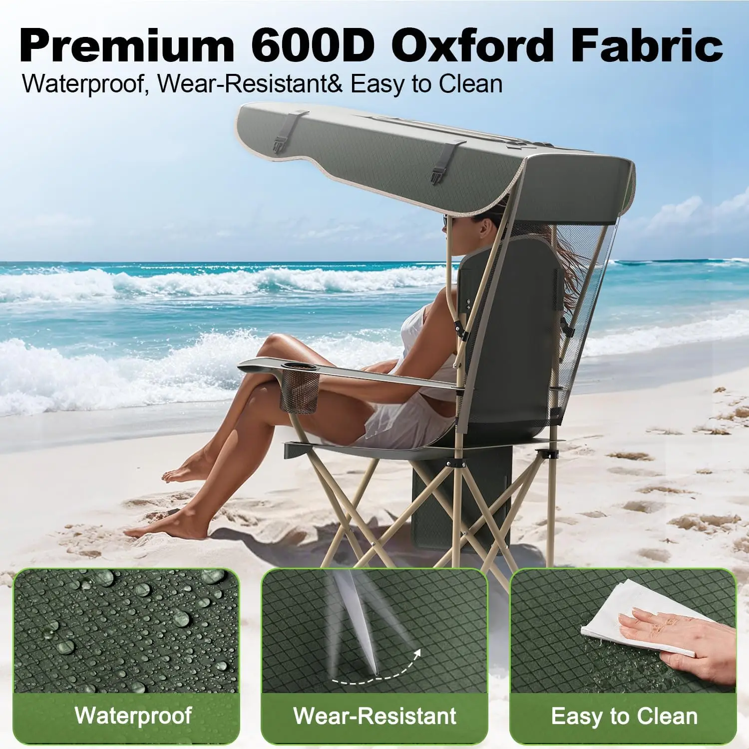 Portable Camping Chair with - Folding Chair with , Durable 600D Oxford Canopy Chair for , Beach, Picnics, Fishing & Sports