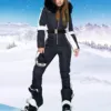 Women One Piece Ski Jumpsuit With Fur Collar Outdoor Sports Zipper Overalls Cotton Bodysuitski Suit Winter Hooded Parka Jumpsuit 1