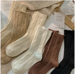 Women's Winter Thermal Socks - 6 Pairs, Black & White Solid Colors, Japanese Fashion Style - One Size (6 Pairs)