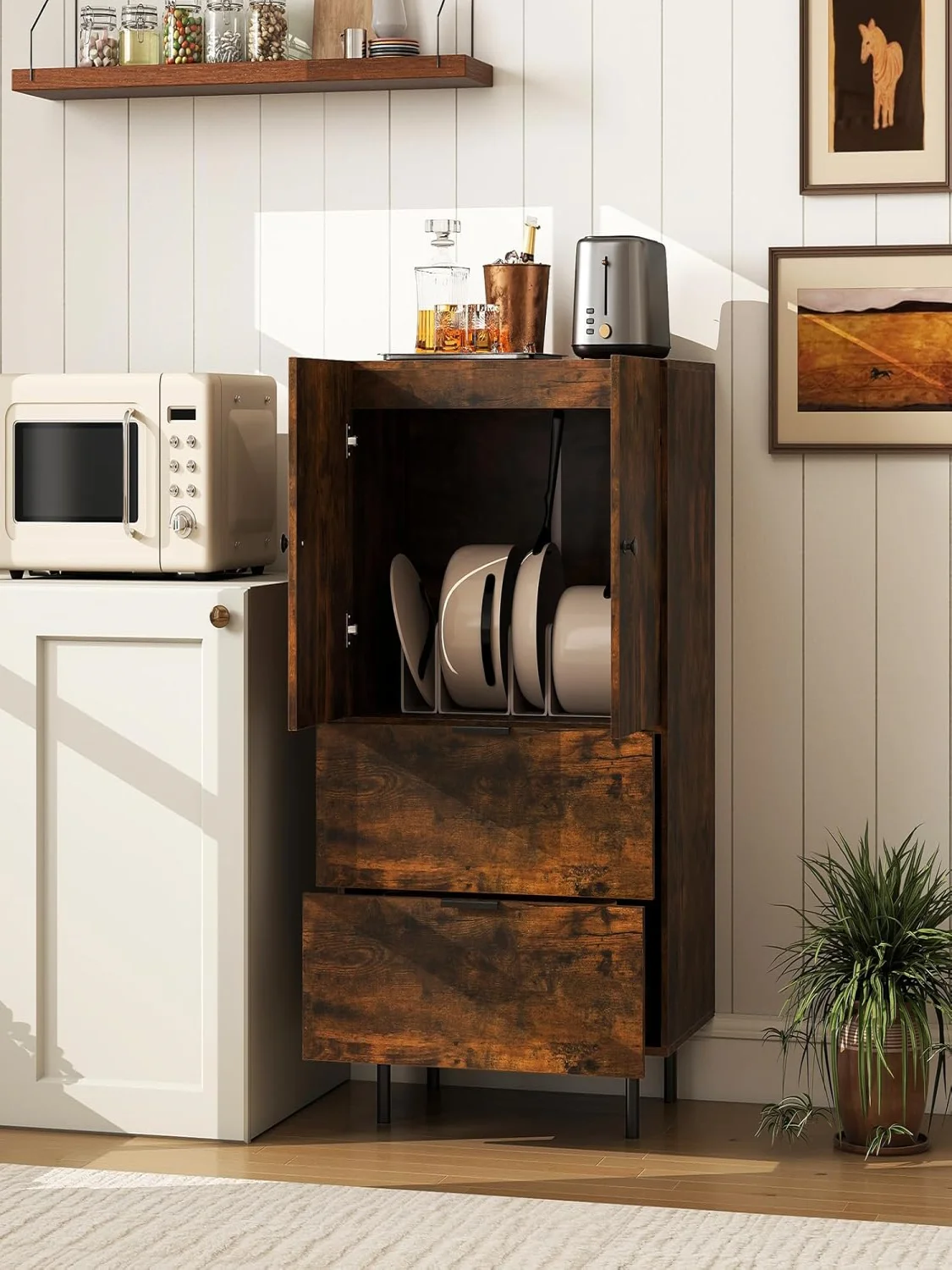 Holz-Sideboard mit Metallbeinen, Buffetschrank, Serviertisch mit Schubladen und Türen, Aufbewahrungsschrank – Detail 1